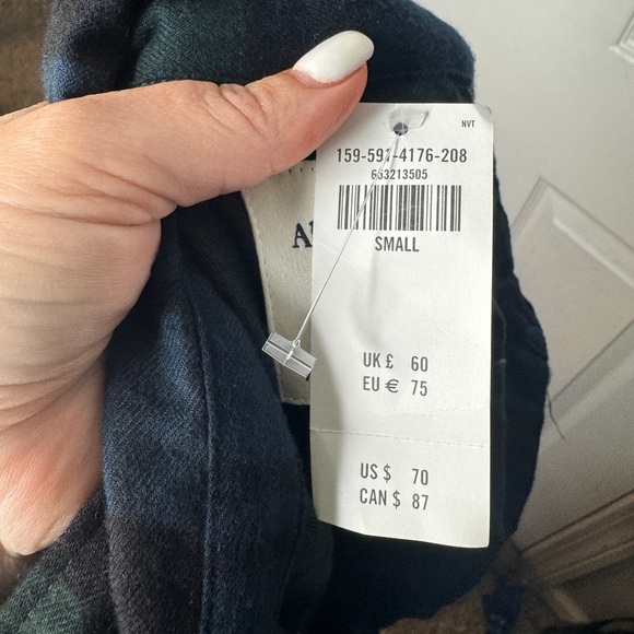 ABERCROMBIE AND FITCH NWT Blue Green Plaid Long Sleeve Shirt Dress Size Small - Picture 7 of 8